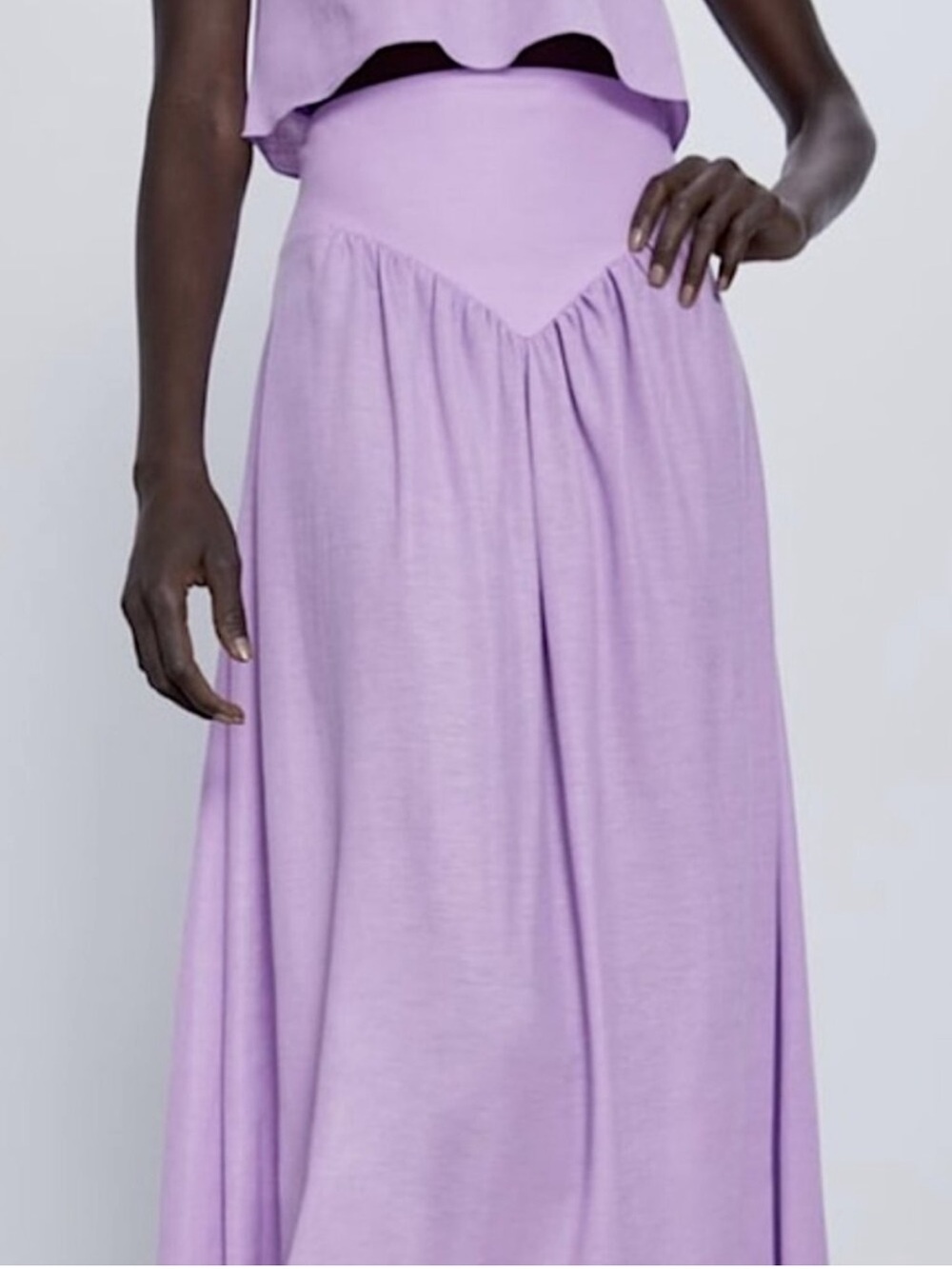 NWT Zara Lavender lilac yoke Maxi Skirt - Flowing High-Waist Design Size Medium